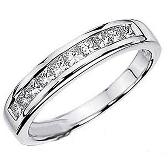 0.75 CT 14k White Gold Princess Diamond Ladies Anniversary Wedding Stackable Ring Band, Size 9.5