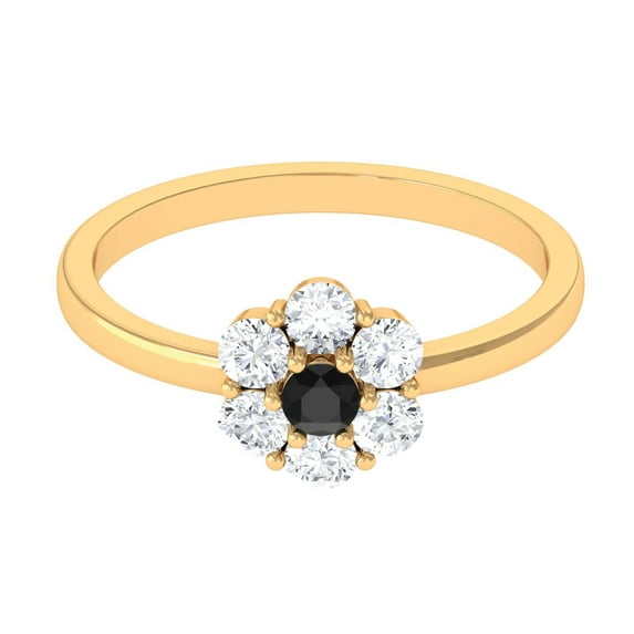 Rosec Jewels Black Diamond Floral Promise Ring - EF-VS Quality - Black White Diamond Ring, 18K Yellow Gold, US 9.00