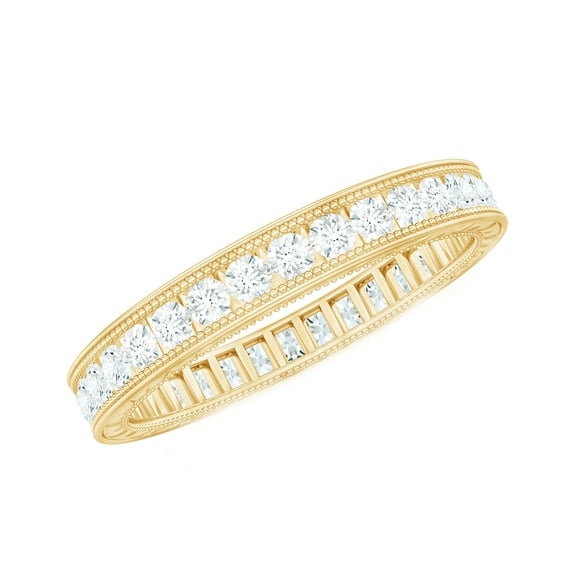 Rosec Jewels Moissanite Eternity Wedding Band for Women - D-VS1 Grade Certified - Ready to Gift, 10K Yellow Gold, US 10.50