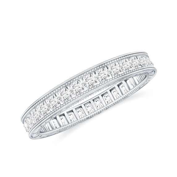 Rosec Jewels Moissanite Eternity Wedding Band for Women - D-VS1 Grade Certified - Ready to Gift, 18K White Gold, US 3.00