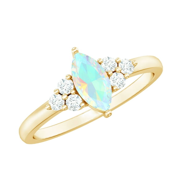 Rosec Jewels Natural Marquise Cut Ethiopian Opal Ring with Diamond, Elegant Ethiopian Opal Solitaire Ring for Women, 14K Yellow Gold, US 13.00