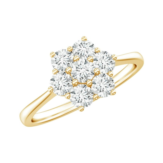 Rosec Jewels Moissanite Cluster Ring for Women (D-VS1 Quality, Certified Moissanite), 14K Yellow Gold, US 7.50
