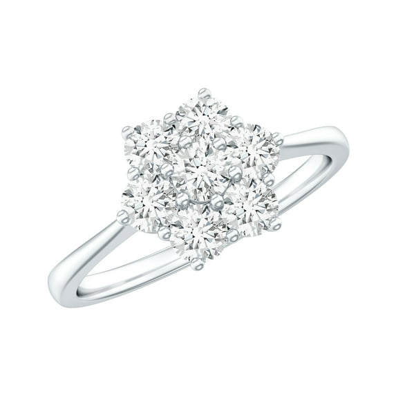 Rosec Jewels 0.75 CT Moissanite Cluster Ring for Women (D-VS1 Quality, Certified Moissanite), 18K White Gold, US 11.50