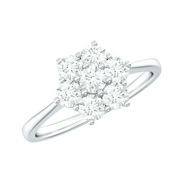 0.75 CT Moissanite Cluster Ring for Women (D-VS1 Quality, Certified Moissanite), 925 Sterling Silver, US 4.00