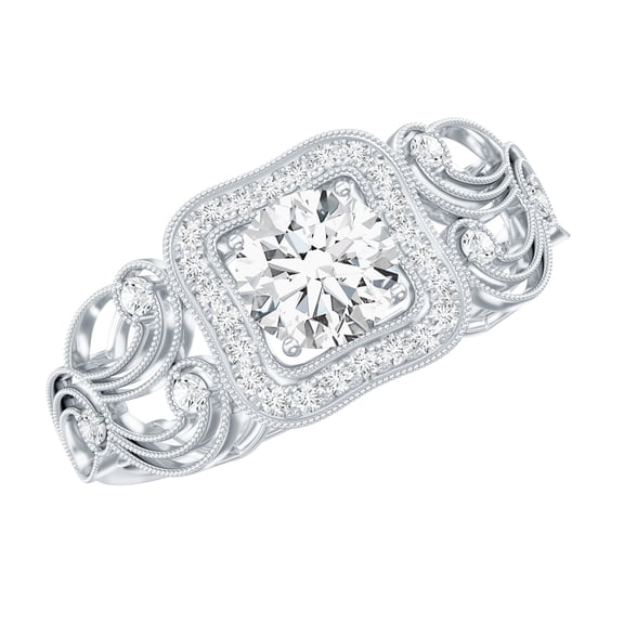Rosec Jewels Moissanite Vintage Engagement Ring for Women, Certified Moissanite Beaded Ring, 925 Sterling Silver, US 4.00
