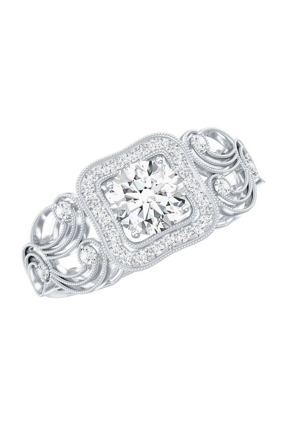 Moissanite Vintage Engagement Ring for Women, Certified Moissanite Beaded Ring, 925 Sterling Silver, US 4.00