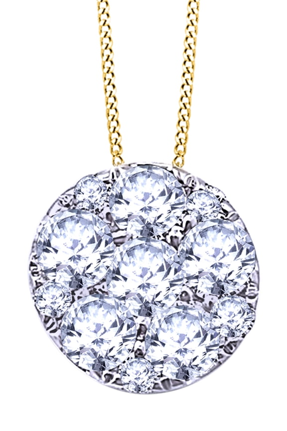 0.75 CT Round Cut White Natural Diamond Circle Cluster Pendant Necklace In 14k Yellow Gold