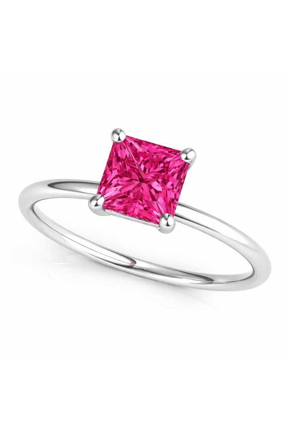0.75 CT Ruby Gemstone Princess Cut Ring in 14K White Gold | Elegant Solitaire Design