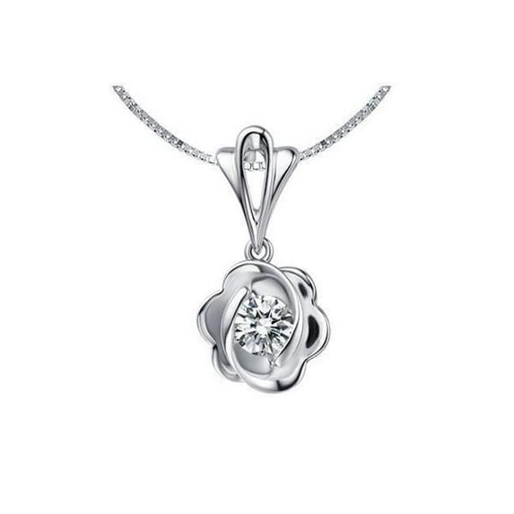 0.75 CT Solitaire Sparkling Diamond Pendant Necklace - 14K White Gold