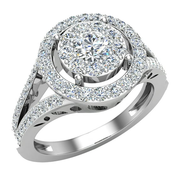 0.75 CT Split Shank Cluster Diamond Engagement Ring 18K White Gold (G,VS)
