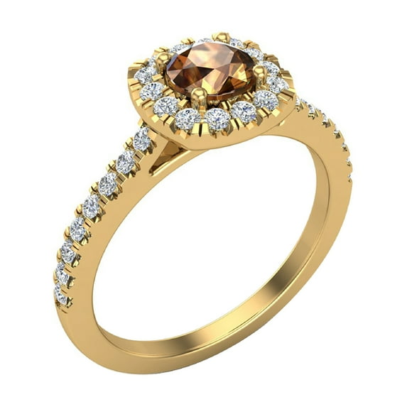 0.75 CT TW Champagne & White Diamond Cushion Halo Wedding Ring in 14K Gold (H,SI1)
