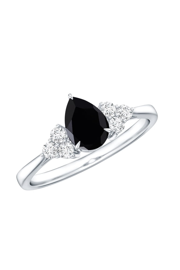 0.75 CT Teardrop Black Onyx Engagement with Diamond Trio for Women, 925 Sterling Silver, US 4.00