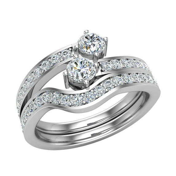 0.75 CT Two-Stone Ring Accent Diamond Wedding Set 14K White Gold (H,SI1)