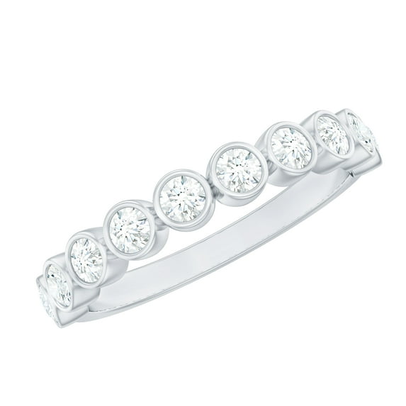 Rosec Jewels Womens Round Shape Moissanite Half Eternity in Bezel Setting, 14K White Gold, US 8.00