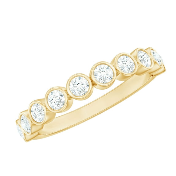 Rosec Jewels 0.75 CT Womens Round Cut Moissanite Half Eternity in Bezel Setting, 14K Yellow Gold, US 8.00