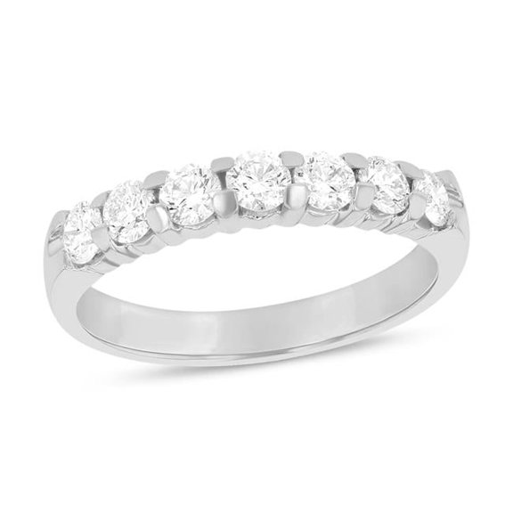 0.75 CTTW 7 Stone Round Diamonds Shared Prong Anniversary or Wedding Band 14K Gold Bridal Ring H-J SI - Size 5