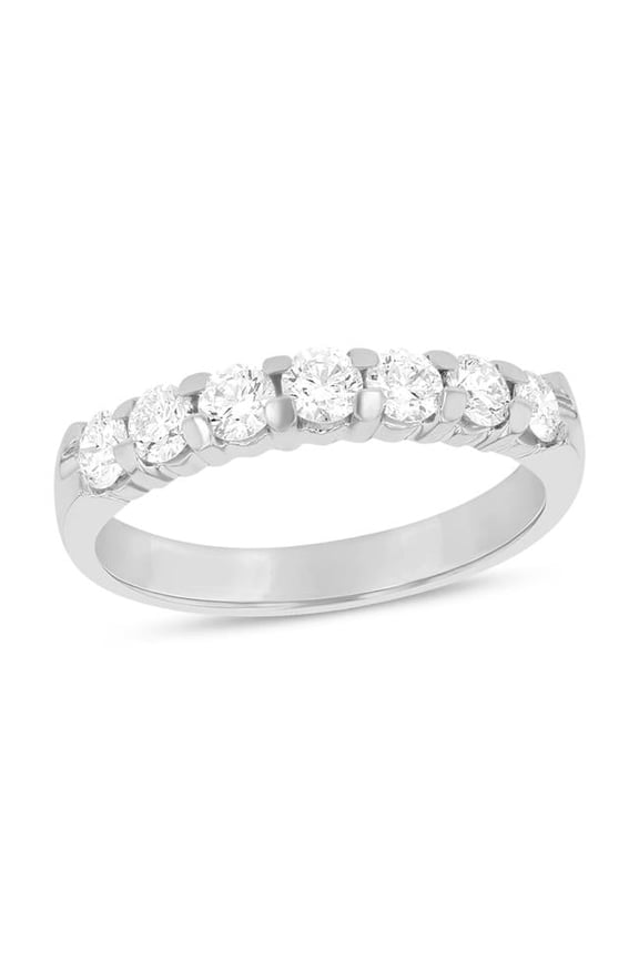0.75 CTTW 7 Stone Round Diamonds Shared Prong Anniversary or Wedding Band 14K Gold Bridal Ring H-J SI - Size 5