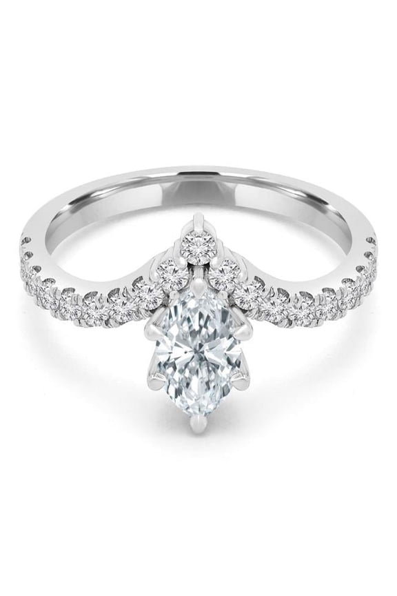 0.75 CTW Marquise Diamond Tiara Solitaire with Accents Engagement Ring in 14K White Gold - Size 5.5
