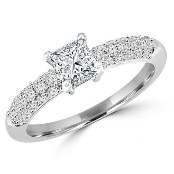 0.75 CTW Princess Diamond Vintage Solitaire with Accents Engagement Ring in 14K White Gold - Size 6