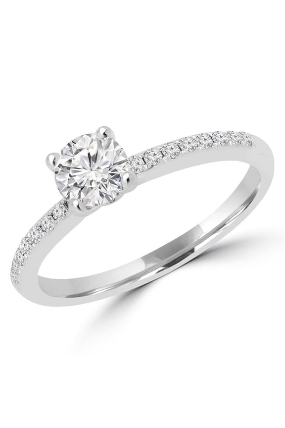 0.75 CTW Round Cut Diamond Multi Stone Engagement Ring in 18K White Gold - Size 3