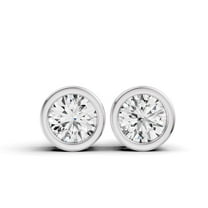 0.75 CTW Round Cut Lab Grown Diamond Solitaire Earrings With Bezel Setting in 14K White Gold