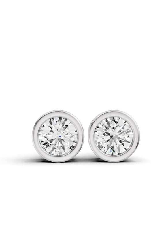 0.75 CTW Round Cut Lab Grown Diamond Solitaire Earrings With Bezel Setting in 14K White Gold