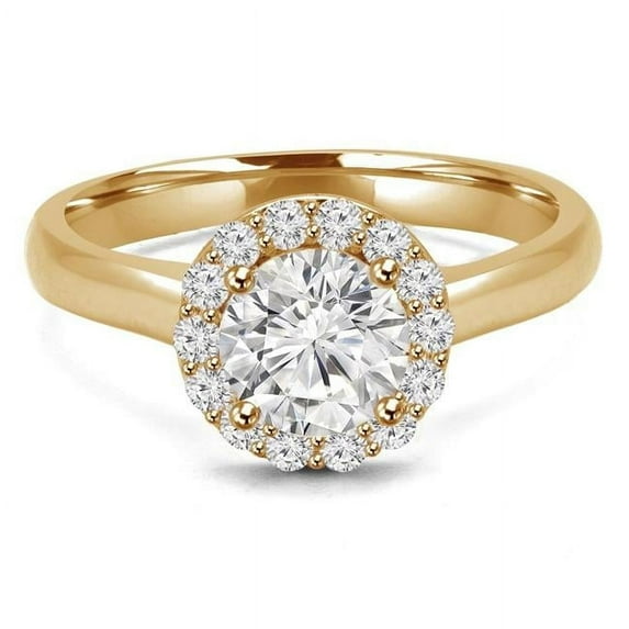 0.75 CTW Round Diamond Cathedral Open Bridge Halo Engagement Ring in 14K Yellow Gold - Size 6