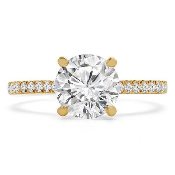 0.75 CTW Round Diamond Cathedral Solitaire with Accents Engagement Ring in 14K Yellow Gold - Size 7