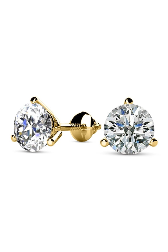 0.75 Carat 14K Yellow Gold IGI Certified LAB GROWN Round Cut Diamond Stud Earrings for Women 3 Prong Screw Back Luxury Collection (D-E COLOR, VS1-VS2 CLARITY)