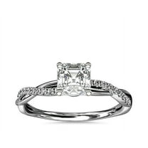 0.75 Carat Asscher Cut Genuine Diamond Beautiful Solitaire with Accents Wedding Ring for her Solid 14K White Gold Size 7
