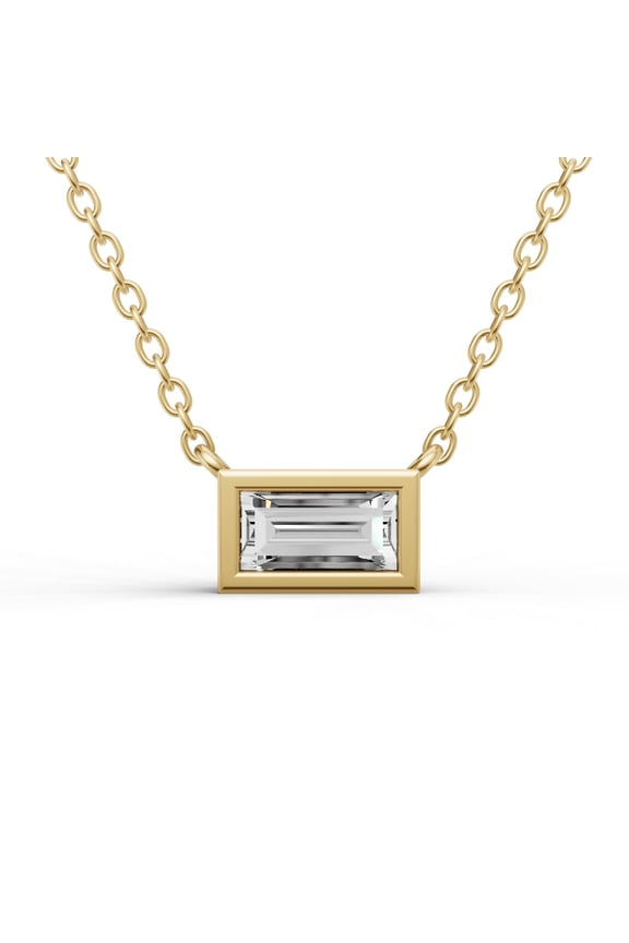 0.75 Carat Baguette Shape Lab Grown Diamond Solitaire Pendant With Bezel Setting in 14K Yellow Gold