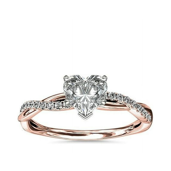 0.75 Carat Brilliant Heart Cut Real Diamond Elegant Solitaire with Accents Wedding Ring for Women Solid 18K Rose Gold Size 10