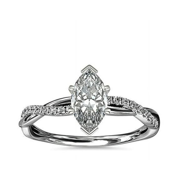0.75 Carat Brilliant Marquise Cut Natural Diamond Solitaire with Accents Beautiful Ring for Engagement Solid 18K White Gold Size 9