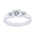 thumbnail image 1 of 0.75 Carat Center 4mm-6.5mm-4mm Round Cut Moissanite Lab Created Diamond 3 Stone Vintage Engagement Ring Band Width 3.2mm 14K White Gold Plated Sterling Silver-10, 1 of 7