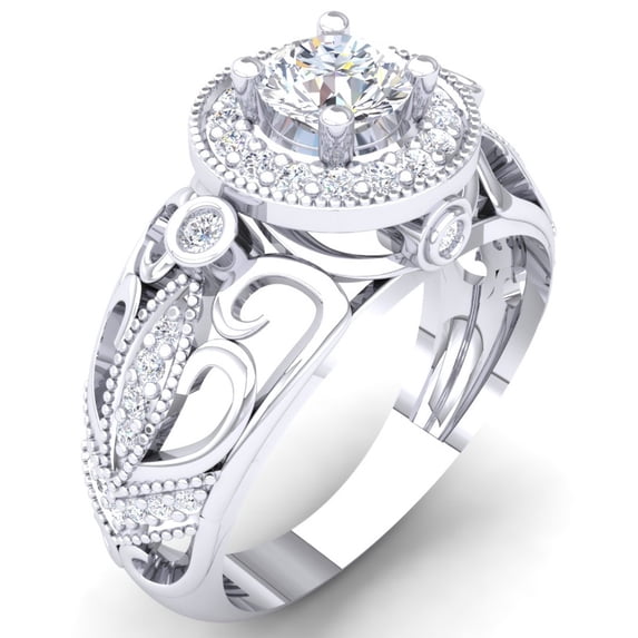 0.75 Carat (Ctw) 10K White Gold Round Cut White Diamond Ladies Bridal Vintage Millgrain Halo Style Engagement Ring 3/4 C