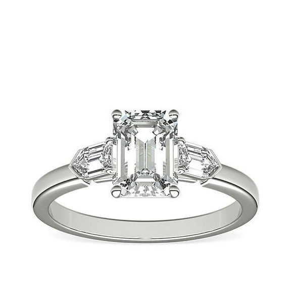 0.75 Carat Emerald Cut Natural Diamond Wonderful Three Stone Wedding Ring for her Solid 14K White Gold Size 7