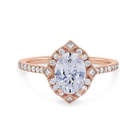 0.75 Carat Excellent Oval Cut Natural Diamond Unique Solitaire with Accents Ring for Engagement Solid 14K Rose Gold Size 8.5