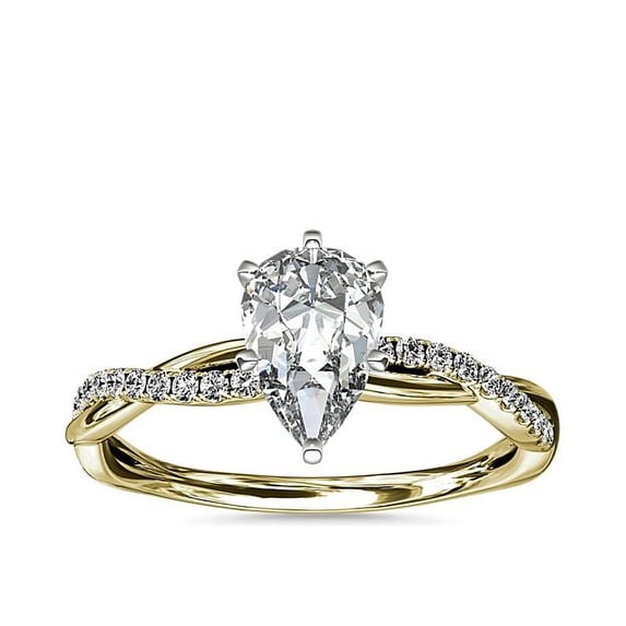 0.75 Carat Excellent Pear Cut Natural Diamond Unique Solitaire with Accents Ring for Engagement Solid 14K Yellow Gold Size 8.5
