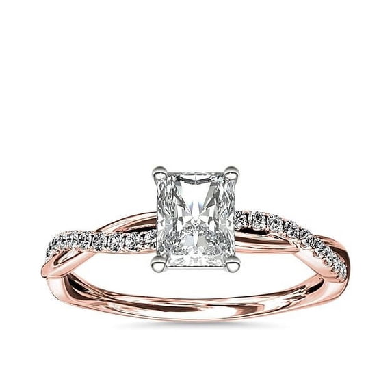 0.75 Carat Excellent Radiant Cut Natural Diamond Beautiful Solitaire with Accents Bridal Ring for Bride Solid 14K Rose Gold Size 5