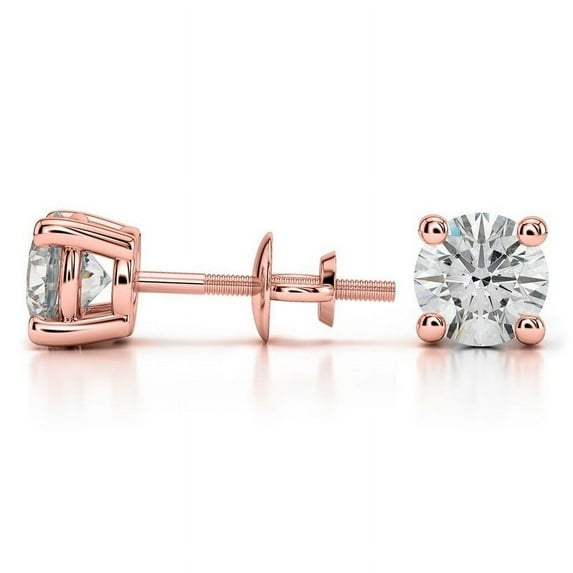 0.75 Carat Genuine Diamond Stud Earrings (VS1-VS2 Clarity, F-G Color) Solid Real 14K Rose Gold