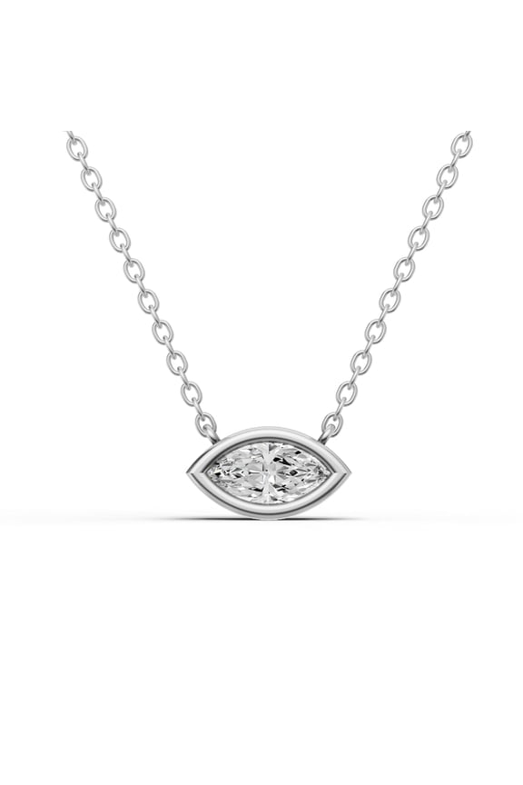 0.75 Carat Marquise Shape Lab Grown Diamond Solitaire Pendant with Bezel Setting in 14K White Gold