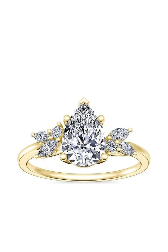 2.25 Carat Pear Cut IGI Certified Lab Grown Diamond Beautiful Solitaire with Accents Ring for Engagement in Solid 14K Yellow Gold Size 7