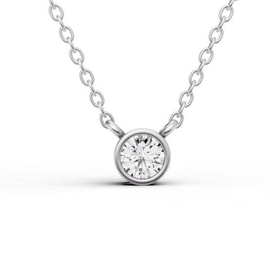 0.75 Carat Round Cut Lab Grown Diamond Solitaire Pendant with Bezel Setting in 14K White Gold