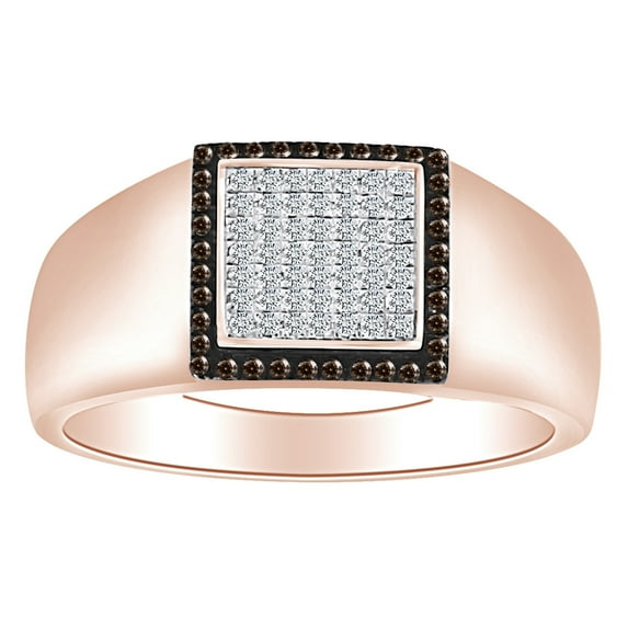 AFFY 0.75 Carat Round Shape Brown Natural Diamond Men's Engagement Band Ring 10K Solid Gold