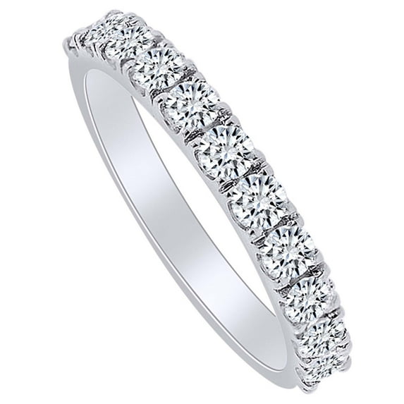 AFFY 0.75 Carat Round Shape White Natural Diamond Wedding Engagement Band Ring 18K Solid White Gold Ring Size-5.5