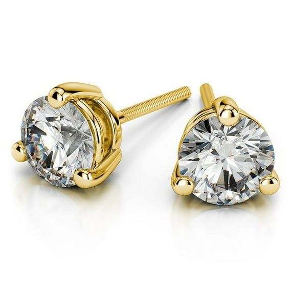 0.75 Carat Stunning Genuine Diamond Stud Earrings (VS1-VS2 Clarity, F-G Color) Solid Real 18K Yellow Gold