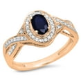 thumbnail image 1 of 0.75 Carat (ctw) 10K Rose Gold Oval & Round Cut Blue Sapphire & White Diamond Ladies Swirl Split Shank Bridal Halo Engag, 1 of 1