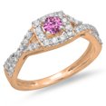 thumbnail image 1 of 0.75 Carat (ctw) 10K Rose Gold Round Cut Pink Sapphire & White Diamond Ladies Bridal Swirl Split Shank Halo Engagement R, 1 of 1