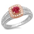 thumbnail image 1 of 0.75 Carat (ctw) 10K Two Tone Gold Round Cut Red Ruby & White Diamond Ladies Split Shank Bridal Halo Engagement Ring 3/4, 1 of 1