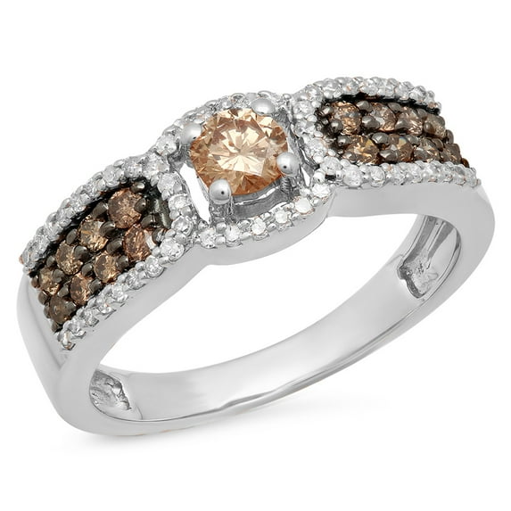 0.75 Carat (ctw) 10K White Gold Round Cut Champagne & White Diamond Ladies Bridal Engagement Ring 3/4 CT